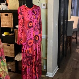 FARM Rio Pink and Orange Long Sleeve Dress